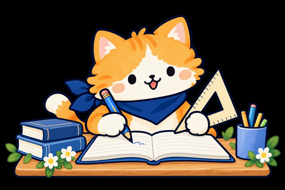 小猫用尺和笔学习数学